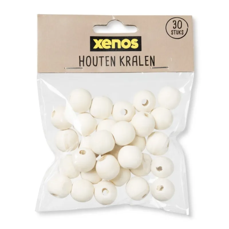 Xenos Knutselspullen-Houten kralen - naturel - 30 stuks