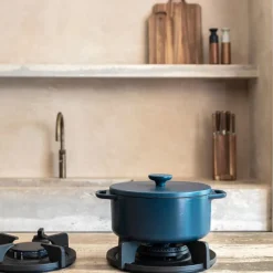 Hugo Kennis Pannen-braadpan met deksel - gietijzer - blauw/zwart - ø24 cm