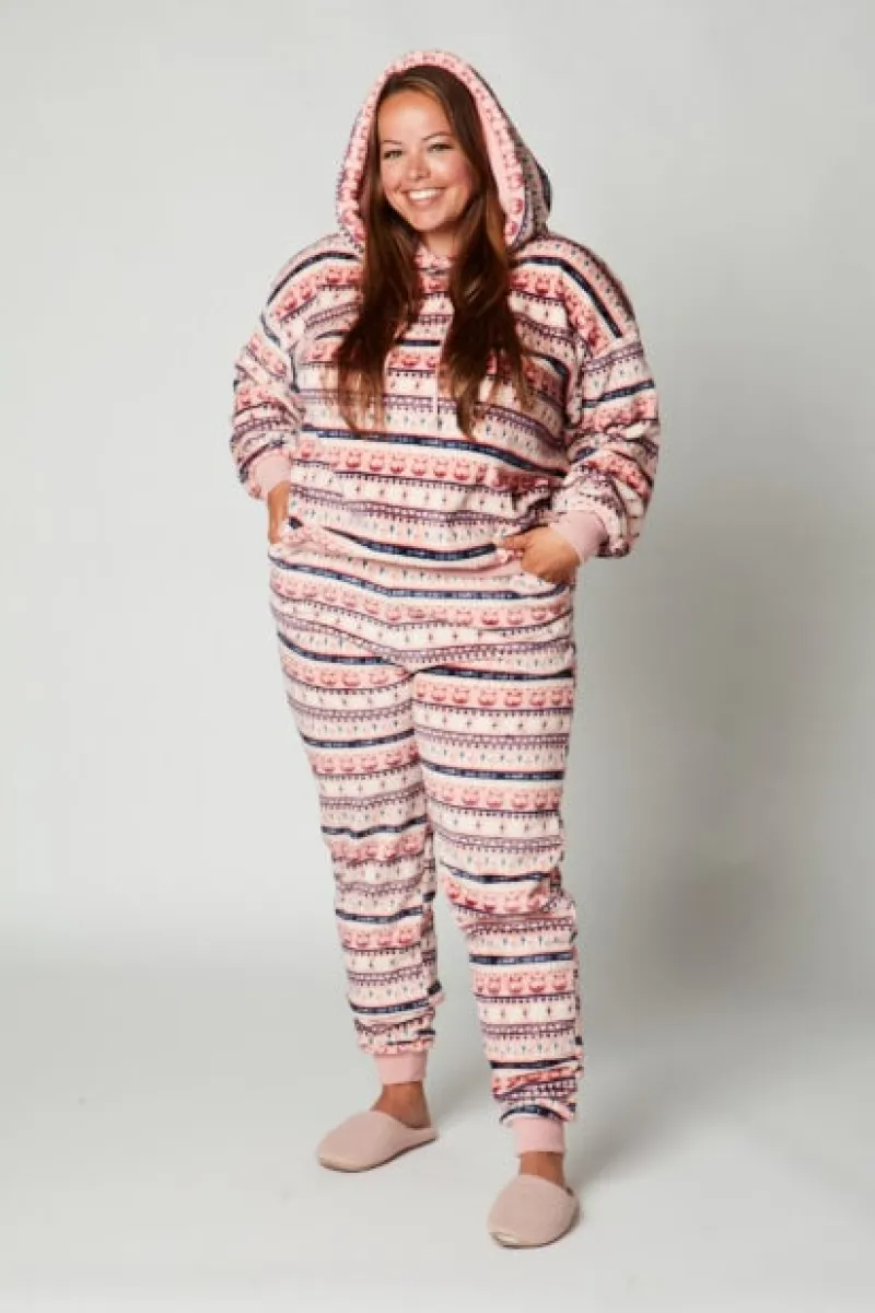 Xenos Winterartikelen-Huispak kerst - roze - maat L/XL