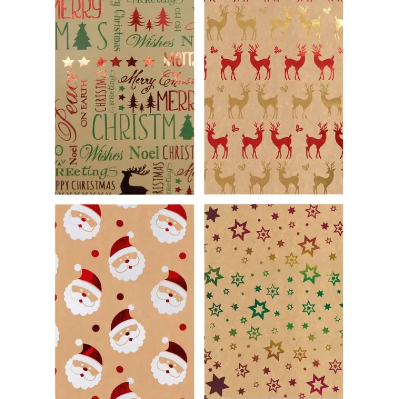 Xenos Kerst Inpakken-Inpakpapier hotstamp kraft - set van 2 -70x150 cm