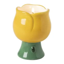 Xenos Sierkaarsen-Kaars in bloemenschaaltje klein - geel/groen - ø7.3x10 cm