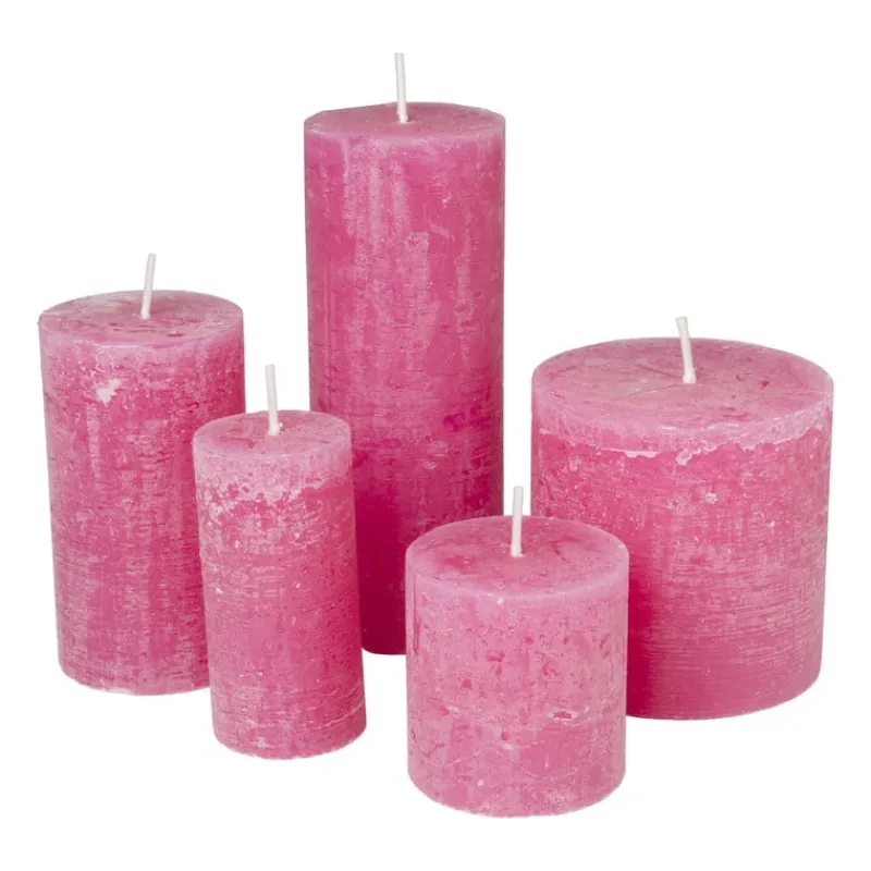 Xenos Stompkaarsen-Kaars rustiek - roze - ø7x12 cm