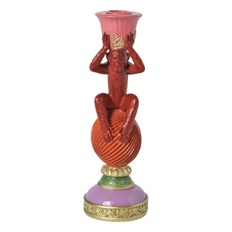 Xenos Kandelaars-Kandelaar aap - multikleur - ø8x22.5 cm