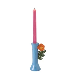 Xenos Kandelaars-Kandelaar bloem - blauw/oranje - ø10.7x18.3 cm