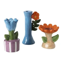 Xenos Kandelaars-Kandelaar bloem - blauw/oranje - ø10.7x18.3 cm