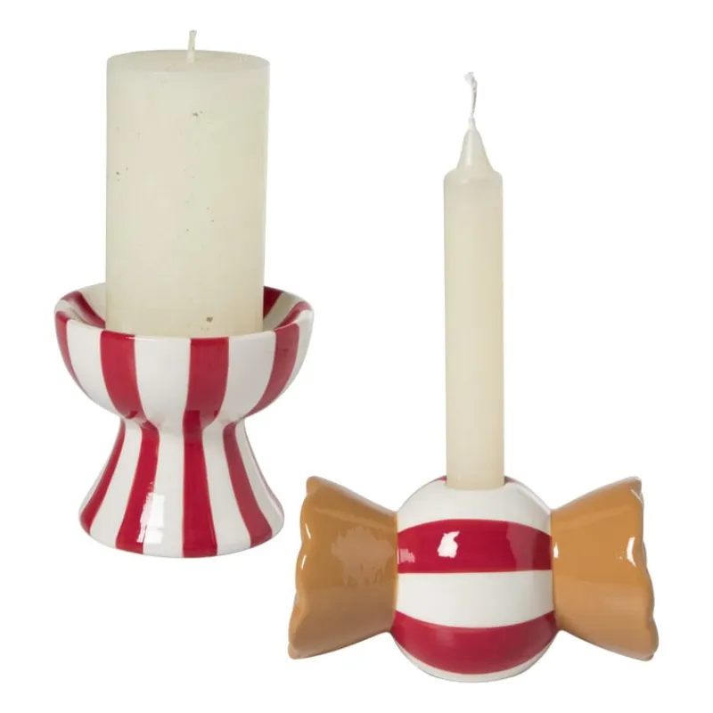 Xenos Kandelaars-Kandelaar candy cane - rood/wit - ø7x13 cm