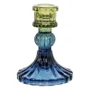 Xenos Kandelaars-Kandelaar glas klein - groen/blauw - ø7.8x10 cm