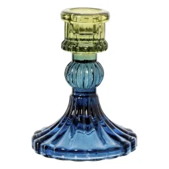 Xenos Kandelaars-Kandelaar glas klein - groen/blauw - ø7.8x10 cm