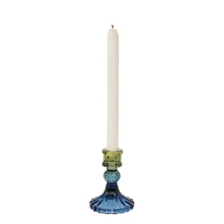 Xenos Kandelaars-Kandelaar glas klein - groen/blauw - ø7.8x10 cm