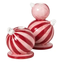 Xenos Kandelaars-Kandelaar kerstbal groot - rood/roze - ø7.8x12.5 cm