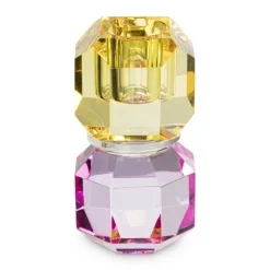 Xenos Kerstcadeaus|Kandelaars-Kandelaar kristal - roze/geel - ø5.5x9 cm