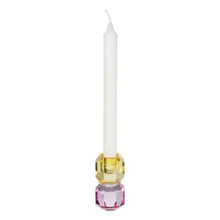 Xenos Kerstcadeaus|Kandelaars-Kandelaar kristal - roze/geel - ø5.5x9 cm