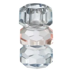 Xenos Kandelaars-Kandelaar kristal 3-laags - blauw/roze - 4x4x7 cm