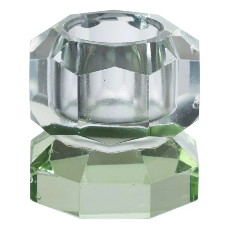 Xenos Kandelaars-Kandelaar kristal 2-laags - blauw/groen - 4x4x4 cm