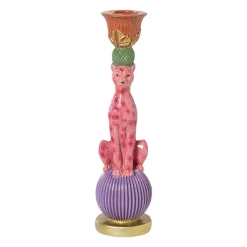 Xenos Kandelaars-Kandelaar luipaard - multikleur - ø7x25 cm