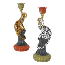 Xenos Kandelaars-Kandelaar luipaard - zwart/wit - ø11x30 cm