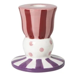 Xenos Kandelaars-Kandelaar streep stip laag - multikleur - ø8x9 cm