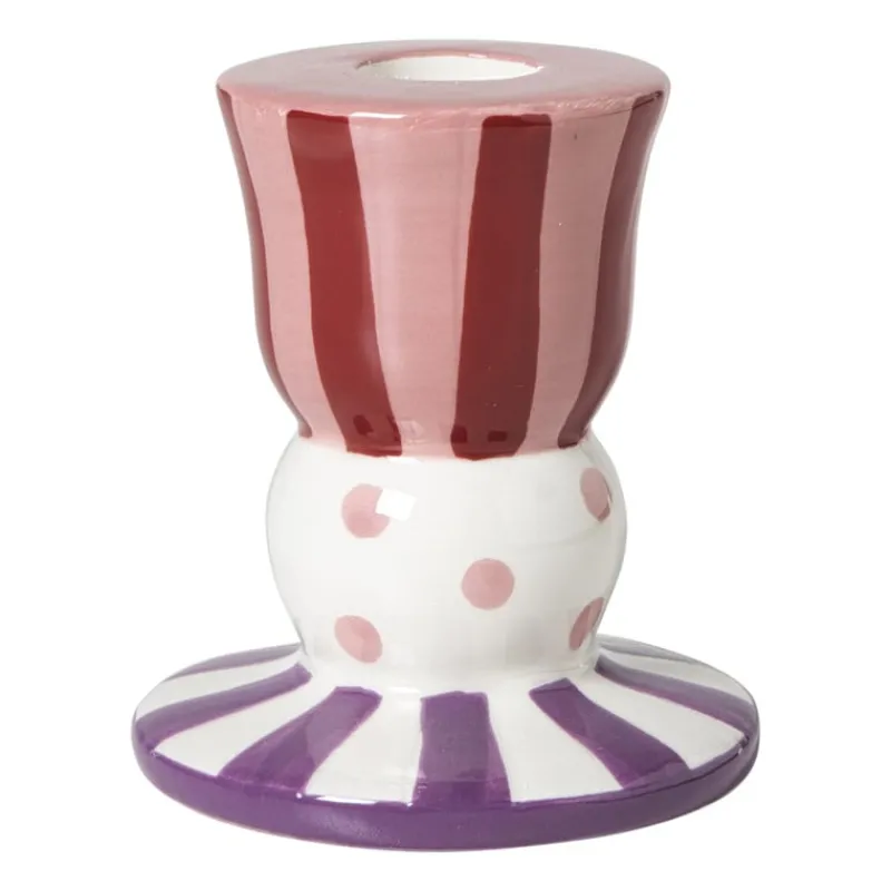 Xenos Kandelaars-Kandelaar streep stip laag - multikleur - ø8x9 cm
