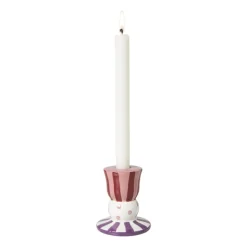 Xenos Kandelaars-Kandelaar streep stip laag - multikleur - ø8x9 cm