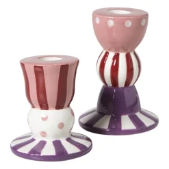 Xenos Kandelaars-Kandelaar streep stip laag - multikleur - ø8x9 cm