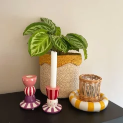 Xenos Kandelaars-Kandelaar streep stip laag - multikleur - ø8x9 cm