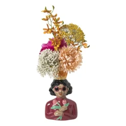 Xenos Kandelaars-Kandelaar vrouw met bloemen - groen - 19.5x13x9 cm