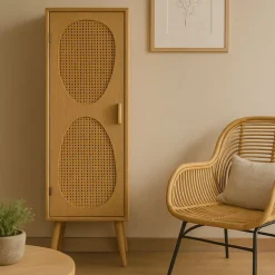 Xenos Kast Met Deuren-Kast Flores hoog met ovalen vlakken - bruin - 125x40x37.5 cm
