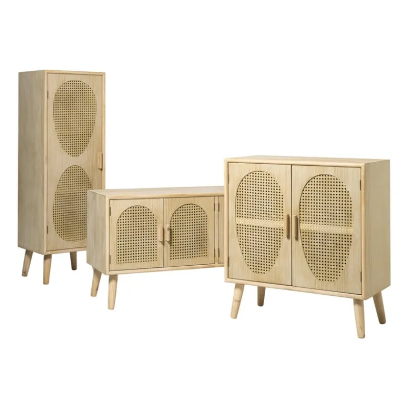 Xenos Kast Met Deuren-Kast Flores hoog met ovalen vlakken - bruin - 125x40x37.5 cm