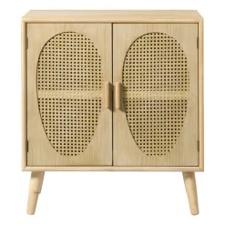 Xenos Tv Meubels|Kast Met Deuren-Kast Flores met ovalen vlakken - bruin - 78x70x37.5 cm