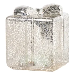 Xenos Kerstverlichting-Kerst glas cadeau met LED lampjes - 10.2x8.8x8.8 cm