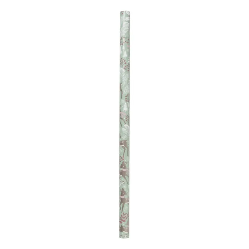 Xenos Kerst Inpakken-Kerst inpakpapier rendier - groen - 70x200 cm