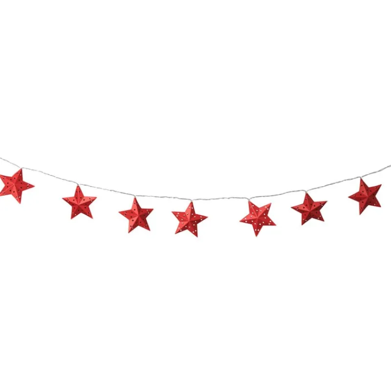 Xenos Kerstverlichting|Kerstboom Verlichting-Kerst lichtslinger met sterren - rood - 1.35 meter