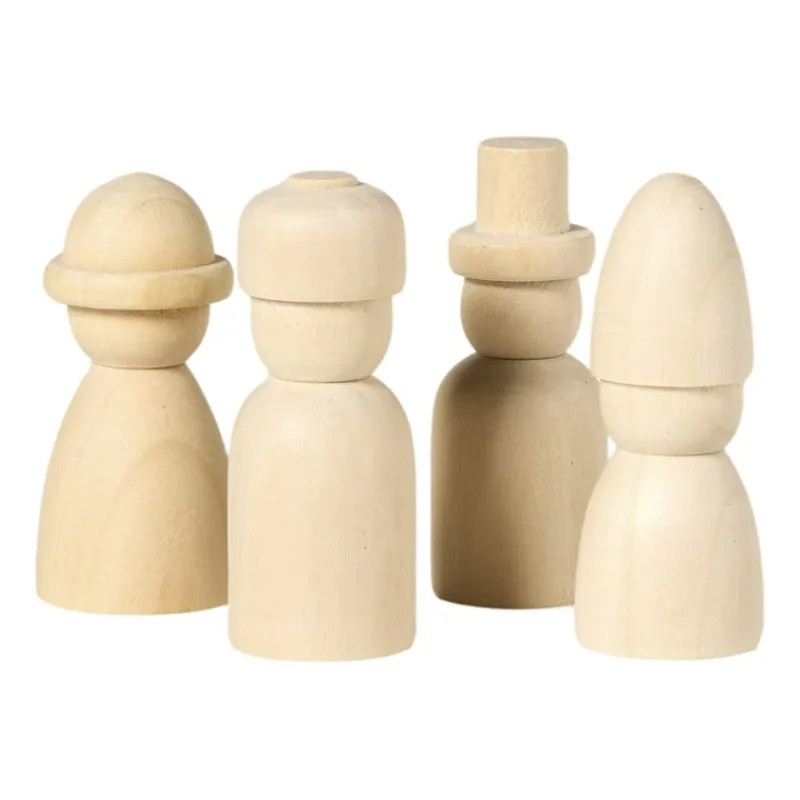 Xenos Kerst Knutselen-Kerst poppetjes - hout - set van 4