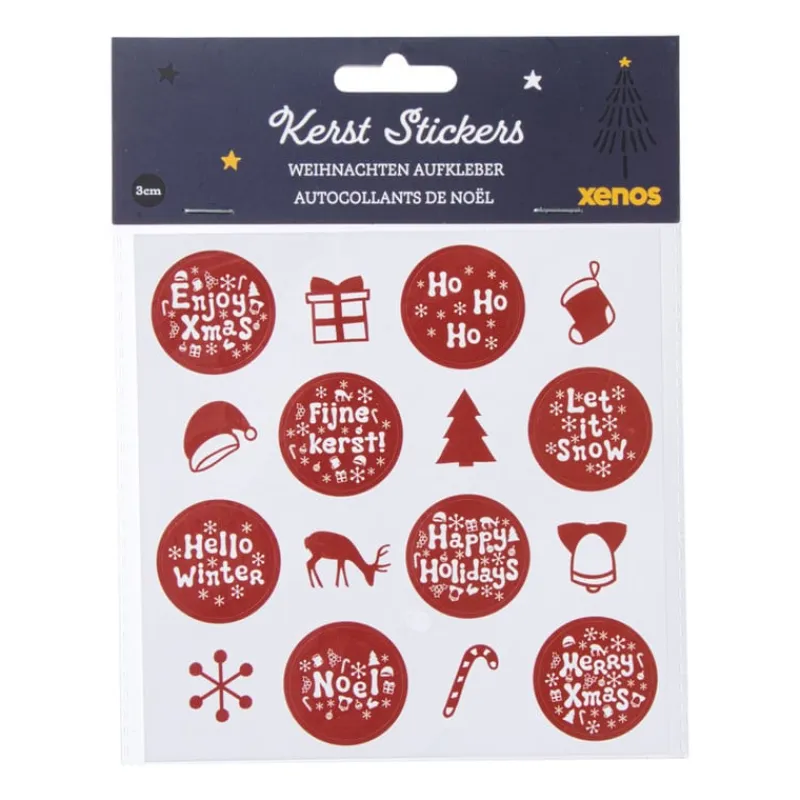 Xenos Stickers|Kerst Inpakken-Kerst stickervel - wit/rood - set van 12