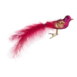 Xenos Kerstfiguren|Kersthangers-Kerst vogel op clip - paars - 6x15x3.5 cm