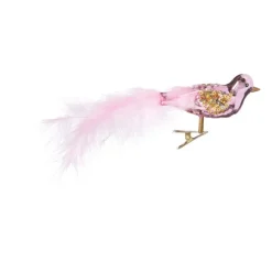 Xenos Kerstfiguren|Kersthangers-Kerst vogel op clip - roze - 6x15x3.5 cm