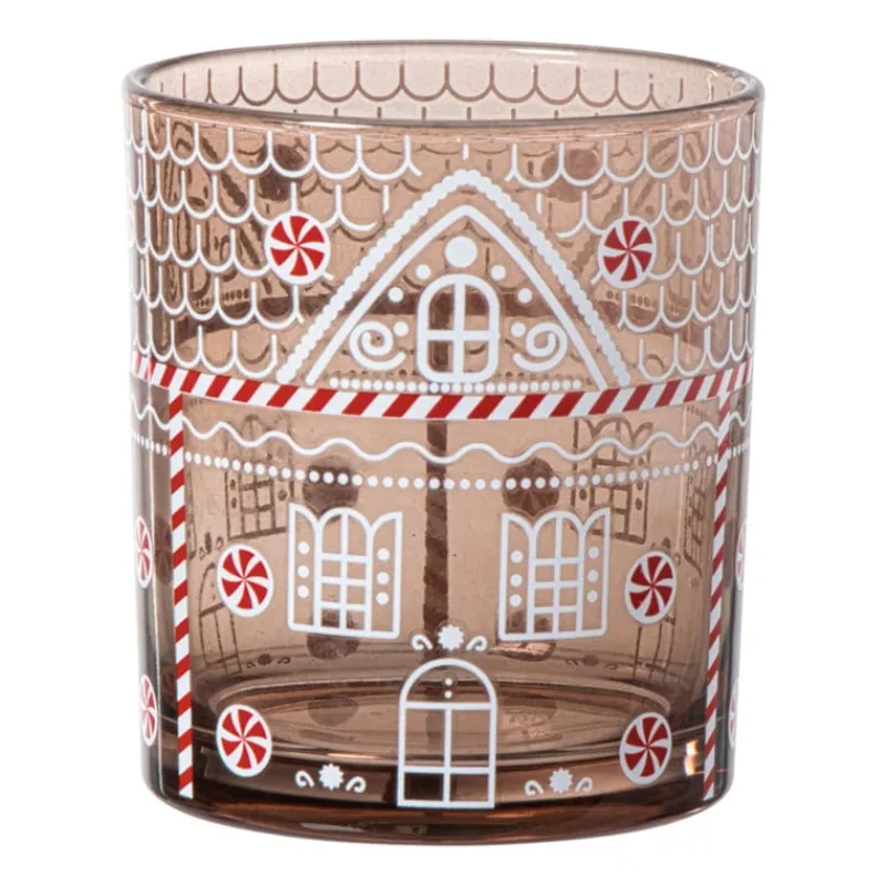 Xenos Waxinelichthouders-Kerst waxinelichthouder groot - bruin - ø9x10 cm