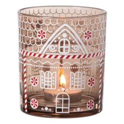 Xenos Waxinelichthouders-Kerst waxinelichthouder groot - bruin - ø9x10 cm