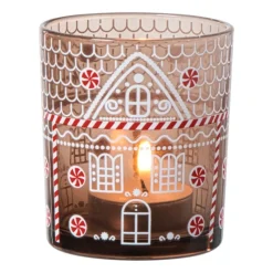 Xenos Waxinelichthouders-Kerst waxinelichthouder klein - bruin - ø7x8 cm