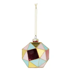Xenos Kerstballen-Kerstbal blokkig - roze/blauw - ø8 cm