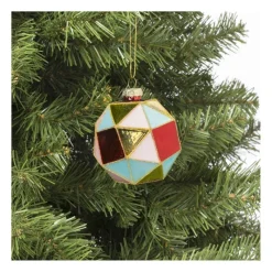 Xenos Kerstballen-Kerstbal blokkig - roze/blauw - ø8 cm