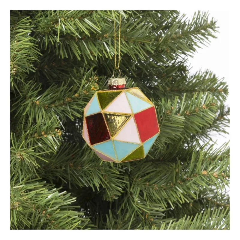 Xenos Kerstballen-Kerstbal blokkig - roze/blauw - ø8 cm