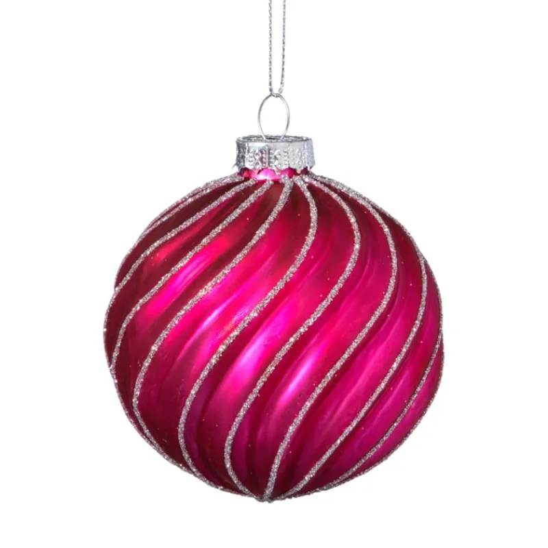 Xenos Kerstballen-Kerstbal gedraaid streep - roze