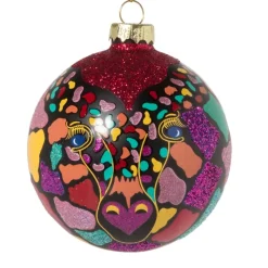 Xenos Kerstballen-Kerstbal giraf - glas - ø8 cm