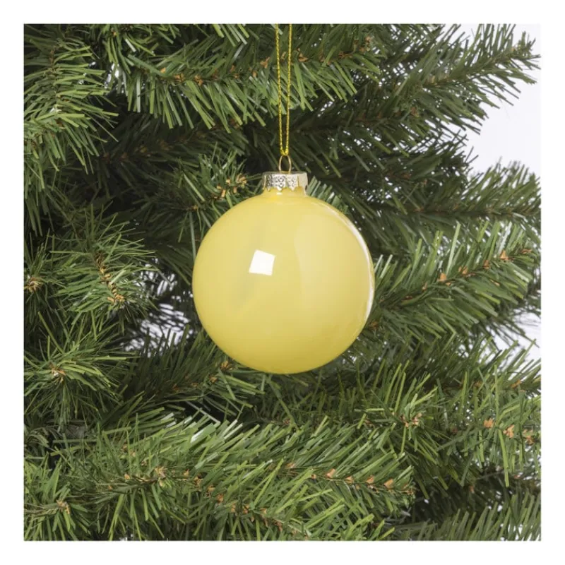 Xenos Kerstballen-Kerstbal glas - geel - ø8 cm
