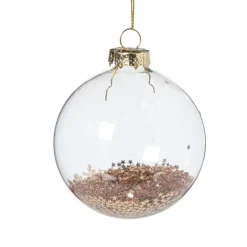Xenos Kerstballen-Kerstbal glas met gouden glitters - transparant/goudkleurig