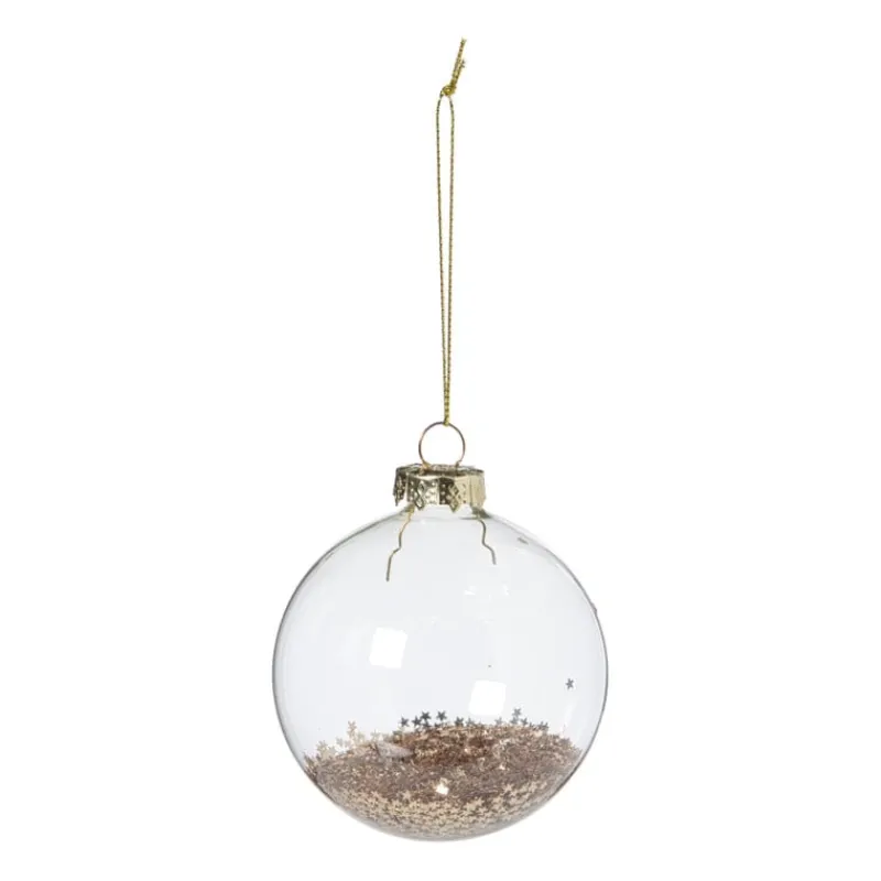 Xenos Kerstballen-Kerstbal glas met gouden glitters - transparant/goudkleurig