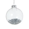 Xenos Kerstballen-Kerstbal glas met zilveren glitters - transparant/zilverkleurig