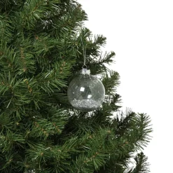 Xenos Kerstballen-Kerstbal glas met zilveren glitters - transparant/zilverkleurig