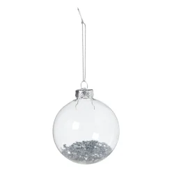 Xenos Kerstballen-Kerstbal glas met zilveren glitters - transparant/zilverkleurig
